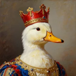 the royal king's duck head head by greg hildebrant lisa frank fancy rococo baroque regal oil painting high quality award winning clothed in fancy garb