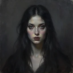 goddess of darkness. portrait. gloomy atmospheric lighting. highly detailed painting by greg rutkowski.