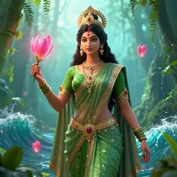 🍃 🌊 indian goddess of love, style artstation, style greg rutkowsk, octane render, unreal engine 6, epic game graphics, fantasy, cyberpunk, conceptual art, ray tracing