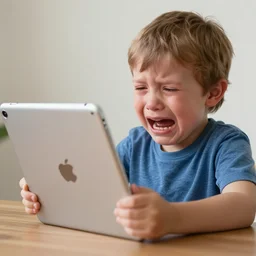 little kid breaks his ipad, crying