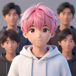 a beautiful portrait of a cute anime boy with pink hair wearing a hoodie. character design by cory loftis, fenghua zhong, ryohei hase, ismail inceoglu and ruan jia. artstation, volumetric light, detailed, photorealistic, rendered in octane