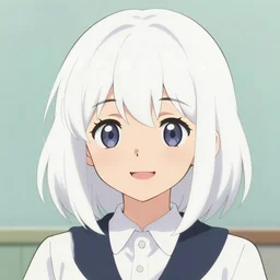 a headshot of a cute girl with shoulder - length white short hair wearing school uniform, happy expressions, sharp focus, illustration, morandi color scheme, art station, by ilya kuvshinov