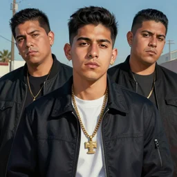 magic realism portrait of a handsome young chicano gang member in east los angeles, art by manuel sanjulian and tom bagshaw and boris vallejo, hyperrealism, artstation