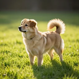 dog on grass morning light backlit