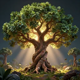 the tree of wisdom, high detailed, octane rendering, global illumination, radiant light, detailed and intricate environment - n 9