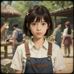 a 3 d render film animation still daguerrotype portrait of a 1 9 5 0's zoo keeper girl, finely detailed features, sun light, at a busy zoo, gapmoe yandere grimdark, trending on pixiv fanbox, painted by greg rutkowski makoto shinkai takashi takeuchi studio ghibli, akihiko yoshida, pixar 3 d, renderman
