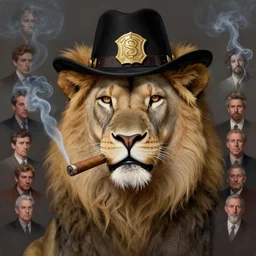 A digital painting of a albino lion wearing a Mafia Hat while smoking a cigarre, by Stanley Artgerm Lau, frank frazetta, Rossdraws, James Jean, gerald brom, Andrei Riabovitchev, Marc Simonetti, and Sakimichan, trending on artstation, SFW version