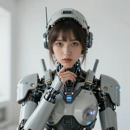 centered portrait of soulful young shari headly as a solarpunk mecha humanoid robotic parts with bright led lights, real human face, pudica gesture bouguereau style, in white room, ultra - realistic and intricate, soft portrait shot 8 k