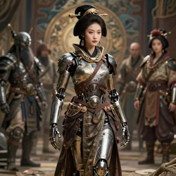hyper realistic photo of postapocalyptic nomad cyborg warrior geisha, full body, cinematic, artstation, cgsociety, greg rutkowski, james gurney, mignola, craig mullins, brom, ghibli, mucha