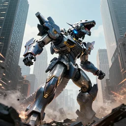 A mecha Cyber Kaiju Attacking new york, cinematic