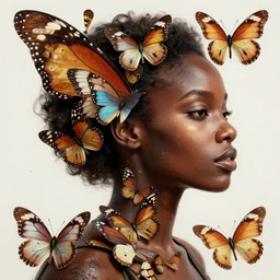 a beautiful collage of butterfly wings making up the portrait of a black woman, intricate, elegant, highly detailed, digital painting, artstation, concept art, smooth, sharp focus, dynamic lighting, ultrarealistic, cinematic, octane render