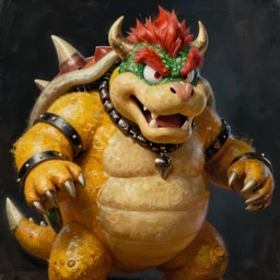 An ultra realistic portrait painting of Bowser the Koopa King in the style of Frank Frazetta, 4k, Ultrarealistic, Highly Detailed, Dark Fantasy, Epic Lighting