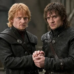 hands - on ron weasley as thehnellor in game of thrones, attractive rupert grint as thehnellor in game of thrones, handsome portrait of the actor, live action film, cinematic photo, clear hd image