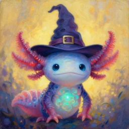 ortographic view of Storytime perspective Bioluminescent, portrait of axolotl wearing wizard hat, very intricate , trending on artstation , very elegant, in the golden hour by Daniel Merriam, Trending on Artstation, oil on Canvas by Elena Zhurikhina and Goro Fujita and Charlie Bowater, octane render, 4k, 8k, HD by Jen Bartel and Dan Mumford and Satoshi Kon, gouache illustration, vivid colors