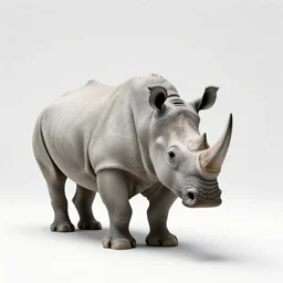 white rhinoceros, studio photography, full body, isolated on a pure white background, centered, entire subject in frame, sharp focus, soft studio lighting