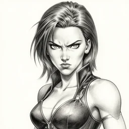 angry scarlett johansson as battle angel alita, manga style, pencil and ink, dramatic lighting,