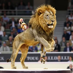 dennis reynolds working as a lion tamer, action shot, 8 k