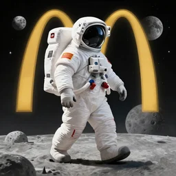 a big fat astronaut walk on the moon, mcdonald's on the moon background, digital painting