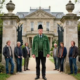 timelord dr. dave chapelle telepathic space entity wearing a green suede jacket fez emerges from the front gate of his palatial abode ross tran mandy jurgens guillem h. pongiluppi craig j. spearing giorgio chirico jamie wyeth greg rutkowski tombow