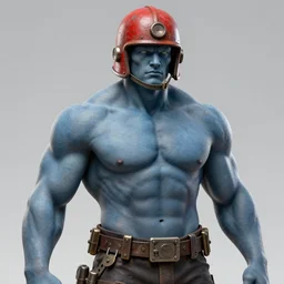 solid thick super muscly male portrait, rusty red helmet, pale blue skin, ultra realistic, intricate details, looper artifacts, half cyborg, highly detailed by peter mohrbacher, allen williams, hajime sorayama, wayne barlowe, boris vallejo, aaron horkey, gaston bussiere,