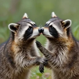 two raccoons kissing, beautiful painting
