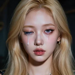 lazy eye melting goo beautiful hyper realistic photograph of pretty blonde korean girl alice,, dramatic lighting alice in wonderland, dj sura face, artgerm, ilya kuvshinov