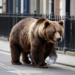 brown bear walking down O'Connell street in Dublin, Ireland, hidden camera, photograph, 8k