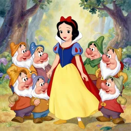 an original hand - painted animation cel of snow white and the seven dwarfs