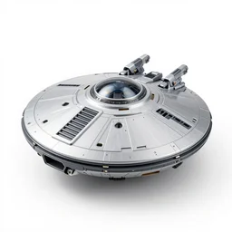 3 d filament, toy, white background, spaceship, futuristic, round, hard surface, mecha, gunpla
