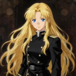 baroque oil painting japanese manga light novel illustration lotr anime key visual regency portrait | young girl fitted black military uniform | long flowing blonde hair blue eyes | symmetrical perfect face fine detail delicate features quiet gaze | gapmoe kuudere moody lighting bokeh | trending pixiv fanbox | by greg rutkowski makoto shinkai takashi takeuchi studio ghibli