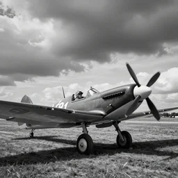 black and white photograph of Mr Blobby piloting a spitfire