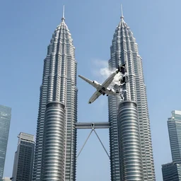 twin towers flying and crashing into a plane