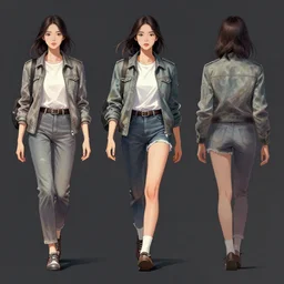 halston sage running down a dream, walking cycle, character sheet, fine details, concept design, contrast, kim jung gi, greg rutkowski, trending on artstation, 8 k, full body, turnaround, front view, back view, ultra wide angle