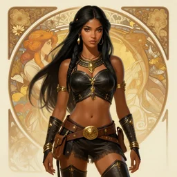 portrait of princess barbarian north amazon model young girl jodhpurs traveler, black brown and gold, hyperborea, high fantasy, sargent, dnd, smooth, sharp focus, illustration, highly detailed, digital painting, artstation, concept art, by disney animation, rossdraws, alphonse mucha, frank fanzzeta