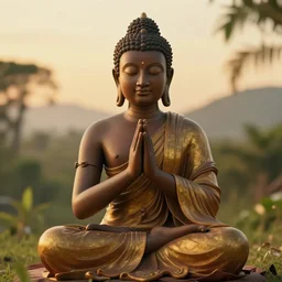contented peaceful haitian!! bodhisattva, praying meditating, in a scenic environment, detailed, golden hour, realism, artstation trending, digital art, 4 k uhd