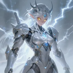 portrait of monster in cyber armor, dreamy and ethereal, expressive pose, gold eyes, angry expression, fantasy, intricate, elegant, many lightning, cold color, highly detailed, digital painting, anime, artstation, concept art, cyberpunk wearing, smooth, sharp focus, led, illustration.