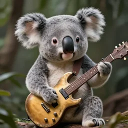 cute koala playing an epic metal guitar, epic image, cinematic, photorealistic, beautiful composition, beautiful