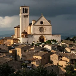 the town of assisi in italy 4 k, concept art, by wlop, ilya kuvshinov, artgerm, krenz cushart, greg rutkowski, pixiv. cinematic dramatic atmosphere, sharp focus, volumetric lighting, cinematic lighting, studio quality