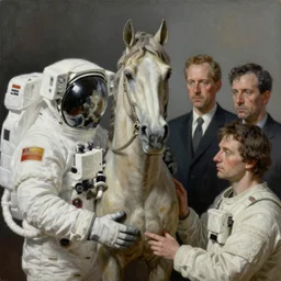 statue of a horse in the hands of an astronaut, highly detailed painting by francis bacon, edward hopper, adrian ghenie, gerhard richter, and james jean soft light 4 k,