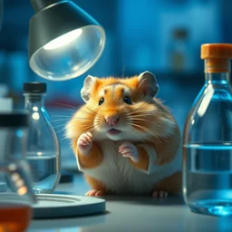 film still of a hamster working in a research lab finding the cure for cancer, 8 k