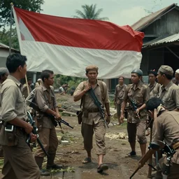 A shot from a Films about the Indonesian National Revolution by nuri iyem, james gurney, james jean, greg rutkowski, anato finnstark, infared photography, 8K, film render