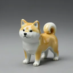 tiny ancient chinese shiba inu figurine made of porcelain, macro photography