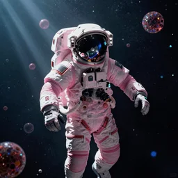 pink concept art by craig mullins astronauts in futuristic dark and empty spaceship underwater. complex and hyperdetailed technical suit. mandelbulb fractal. reflection and dispersion materials. rays and dispersion of light. volumetric light. 5 0 mm, f / 3 2. noise film photo. flash photography. octane render. interstellar movie art