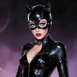 beautiful gorgeous shiny lady death as catwoman comic in the style of lise deharme