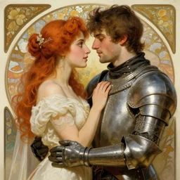 attractive arthur pendragon and his attractive male knight, they are in love, natural lighting, path traced, highly detailed, high quality, digital painting, by gaston bussiere, craig mullins, alphonse mucha, j. c. leyendecker