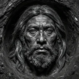 a charcoal portrait of a cave man, detailed face