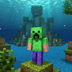 minecraft creeper, creeper from minecraft, minecraft castle, underwater minecraft scene, photograph, photograph by andres salazar!!!!