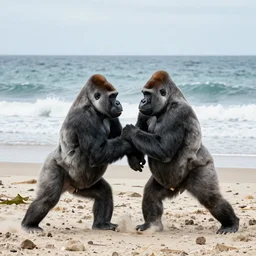 gorillas fighting a war on a beach in France