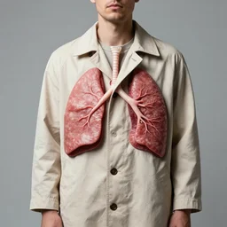 a photograph of a man wearing a coat made of lungs