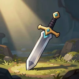 magic sword, gameItem, gameAsset, gameicon, props, item, sharp lines, cartoon, sprite, Chibi, Toon, Dofus